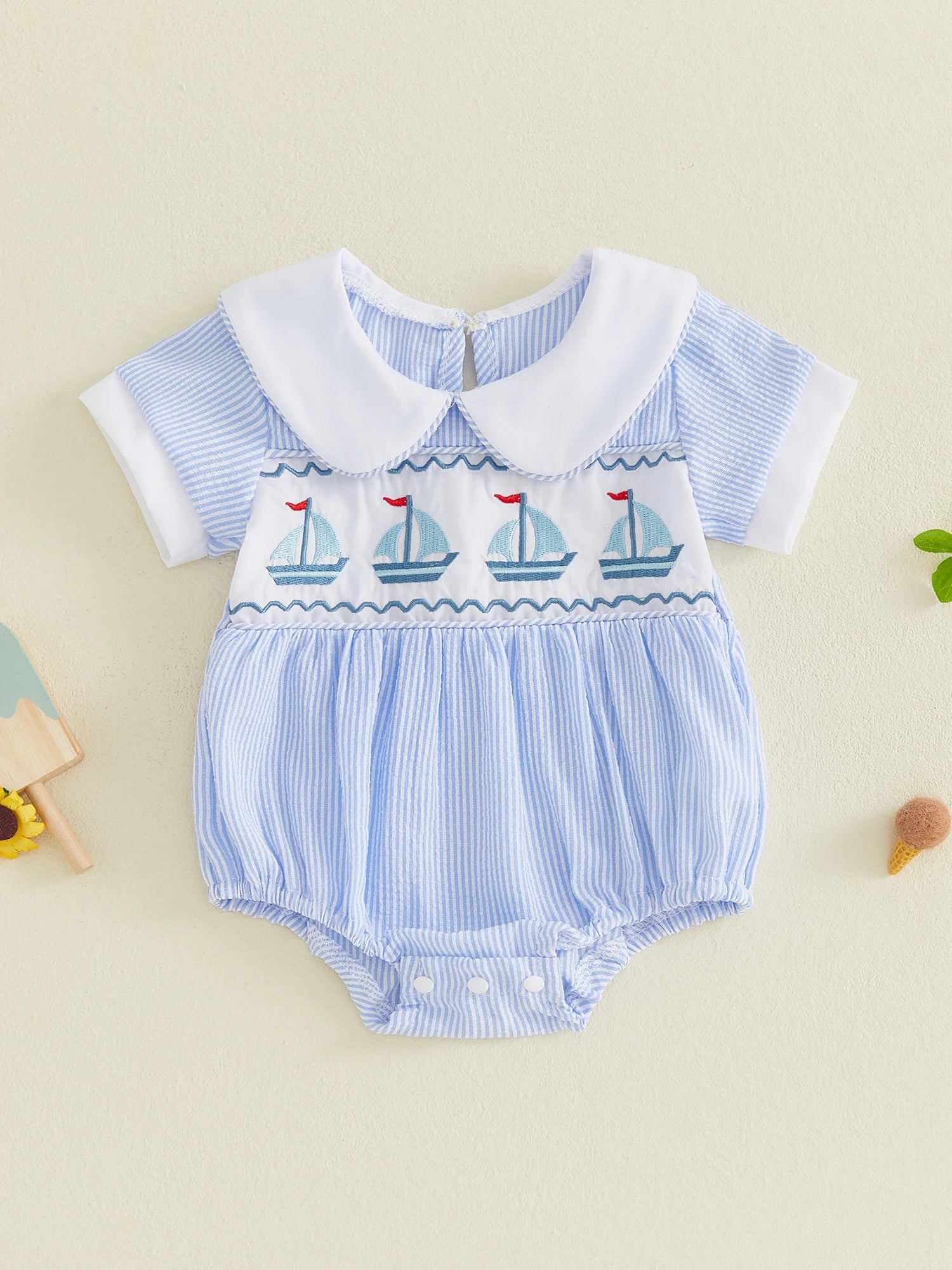 Sailboat Embroidered Romper