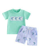 Fish Embroidery Shorts Set