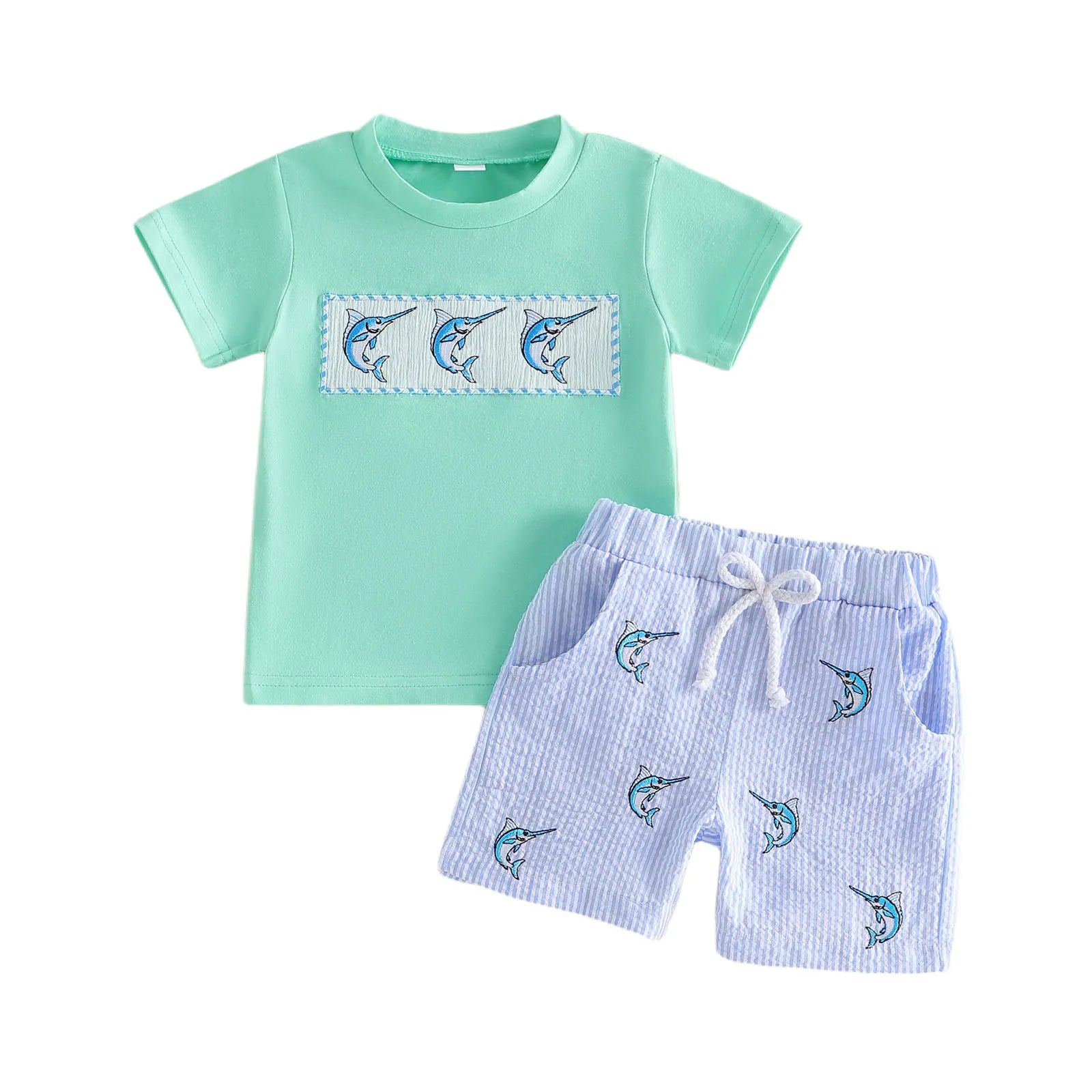 Fish Embroidery Shorts Set