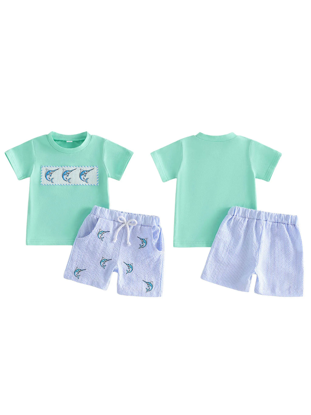 Fish Embroidery Shorts Set